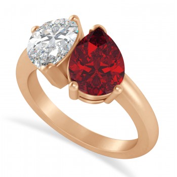 Pear/Pear Diamond & Ruby Toi et Moi Ring 14k Rose Gold (4.00ct)