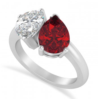 Pear/Pear Diamond & Ruby Toi et Moi Ring 14k White Gold (4.00ct)