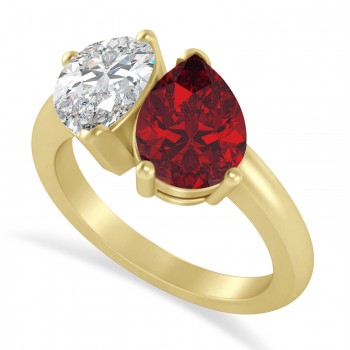 Pear/Pear Diamond & Ruby Toi et Moi Ring 14k Yellow Gold (4.00ct)