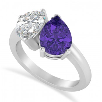 Pear/Pear Diamond & Tanzanite Toi et Moi Ring Platinum (4.00ct)