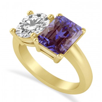 Emerald/Round Diamond & Lab Alexandrite Toi et Moi Ring 18k Yellow Gold (4.50ct)