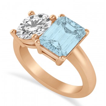 Emerald/Round Diamond & Aquamarine Toi et Moi Ring 18k Rose Gold (4.50ct)