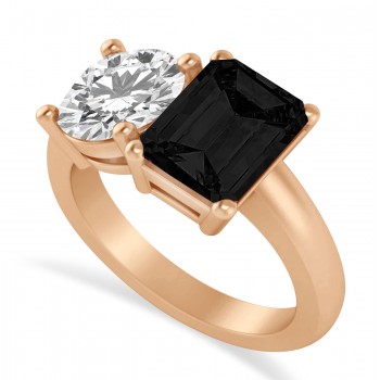 Emerald/Round Black & White Diamond Toi et Moi Ring 18k Rose Gold (4.50ct)