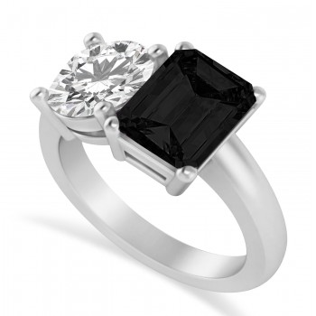 Emerald/Round Black & White Diamond Toi et Moi Ring Platinum (4.50ct)