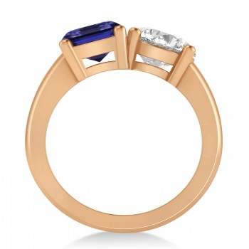 Emerald/Round Diamond & Blue Sapphire Toi et Moi Ring 14k Rose Gold (4.50ct)