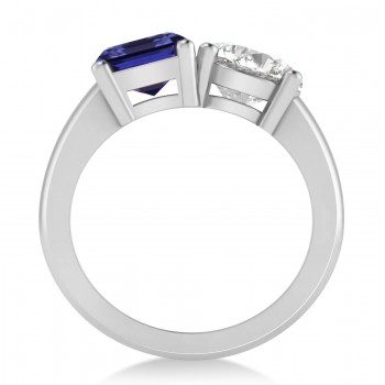 Emerald/Round Diamond & Blue Sapphire Toi et Moi Ring 14k White Gold (4.50ct)