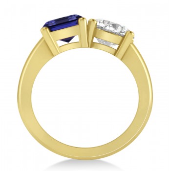 Emerald/Round Diamond & Blue Sapphire Toi et Moi Ring 14k Yellow Gold (4.50ct)