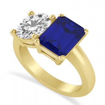 Emerald/Round Diamond & Blue Sapphire Toi et Moi Ring 18k Yellow Gold (4.50ct)