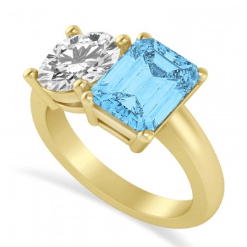 Emerald/Round Diamond & Blue Topaz Toi et Moi Ring 14k Yellow Gold (4.50ct)