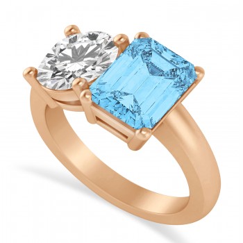 Emerald/Round Diamond & Blue Topaz Toi et Moi Ring 18k Rose Gold (4.50ct)