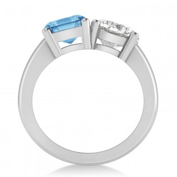 Emerald/Round Diamond & Blue Topaz Toi et Moi Ring 18k White Gold (4.50ct)