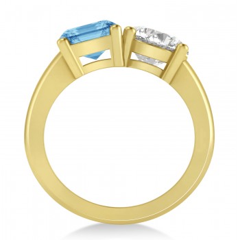 Emerald/Round Diamond & Blue Topaz Toi et Moi Ring 18k Yellow Gold (4.50ct)