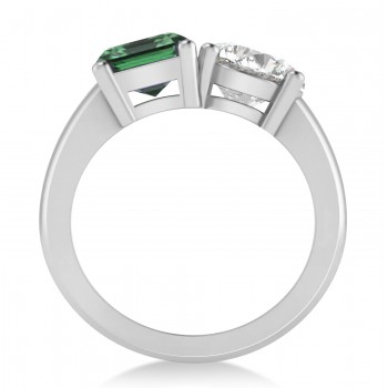 Emerald/Round Diamond & Emerald Toi et Moi Ring 14k White Gold (4.50ct)