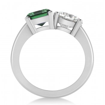 Emerald/Round Diamond & Emerald Toi et Moi Ring Platinum (4.50ct)