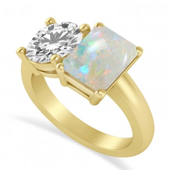 Emerald/Round Diamond & Opal Toi et Moi Ring 18k Yellow Gold (4.50ct)