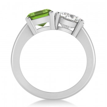 Emerald/Round Diamond & Peridot Toi et Moi Ring 14k White Gold (4.50ct)