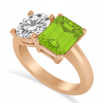 Emerald/Round Diamond & Peridot Toi et Moi Ring 18k Rose Gold (4.50ct)