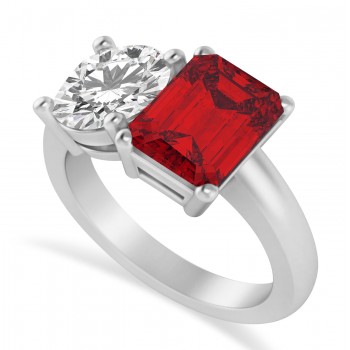 Emerald/Round Diamond & Ruby Toi et Moi Ring 14k White Gold (4.50ct)