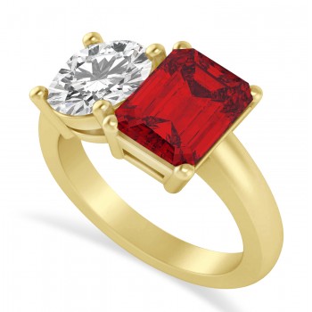 Emerald/Round Diamond & Ruby Toi et Moi Ring 14k Yellow Gold (4.50ct)