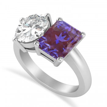 Emerald/Oval Diamond & Lab Alexandrite Toi et Moi Ring 14k White Gold (5.50ct)