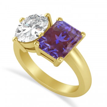 Emerald/Oval Diamond & Lab Alexandrite Toi et Moi Ring 14k Yellow Gold (5.50ct)