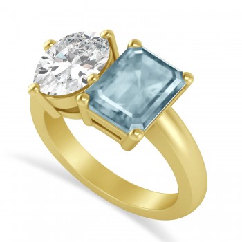 Emerald/Oval Diamond & Aquamarine Toi et Moi Ring 18k Yellow Gold (5.50ct)