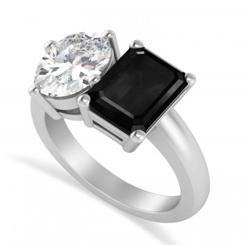 Emerald/Oval Black & White Diamond Toi et Moi Ring 14k White Gold (5.50ct)