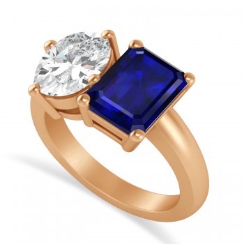 Emerald/Oval Diamond & Blue Sapphire Toi et Moi Ring 14k Rose Gold (5.50ct)