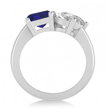 Emerald/Oval Diamond & Blue Sapphire Toi et Moi Ring 18k White Gold (5.50ct)
