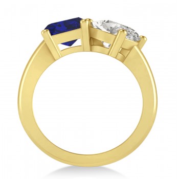 Emerald/Oval Diamond & Blue Sapphire Toi et Moi Ring 18k Yellow Gold (5.50ct)