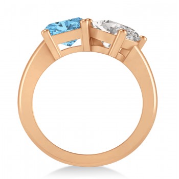 Emerald/Oval Diamond & Blue Topaz Toi et Moi Ring 14k Rose Gold (5.50ct)