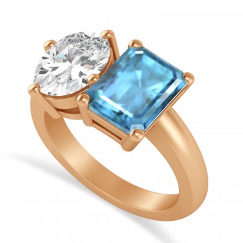Emerald/Oval Diamond & Blue Topaz Toi et Moi Ring 18k Rose Gold (5.50ct)