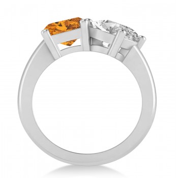 Emerald/Oval Diamond & Citrine Toi et Moi Ring Platinum (5.50ct)