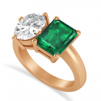 Emerald/Oval Diamond & Emerald Toi et Moi Ring 14k Rose Gold (5.50ct)