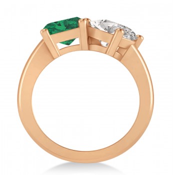 Emerald/Oval Diamond & Emerald Toi et Moi Ring 14k Rose Gold (5.50ct)