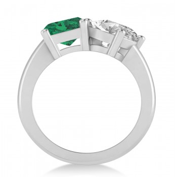 Emerald/Oval Diamond & Emerald Toi et Moi Ring 14k White Gold (5.50ct)