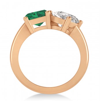 Emerald/Oval Diamond & Emerald Toi et Moi Ring 18k Rose Gold (5.50ct)