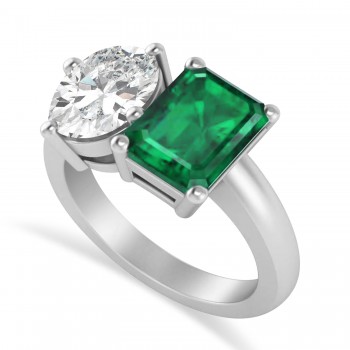 Emerald/Oval Diamond & Emerald Toi et Moi Ring 18k White Gold (5.50ct)