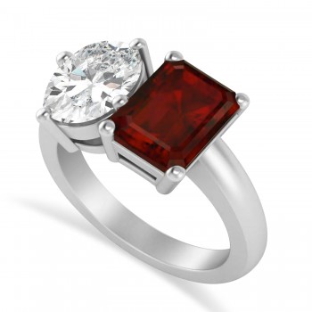 Emerald/Oval Diamond & Garnet Toi et Moi Ring Platinum (5.50ct)