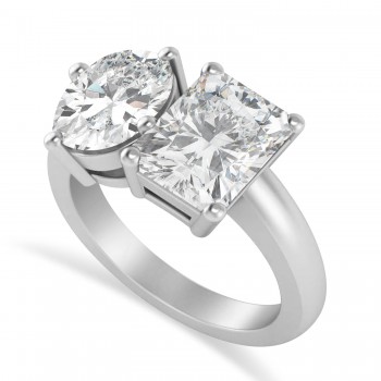 Emerald/Oval Lab Grown Diamond Toi et Moi Ring 18k White Gold (5.50ct)