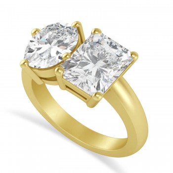 Emerald/Oval Lab Grown Diamond Toi et Moi Ring 18k Yellow Gold (5.50ct)