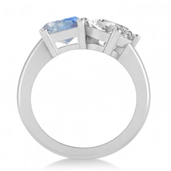 Emerald/Oval Diamond & Moonstone Toi et Moi Ring Platinum (5.50ct)