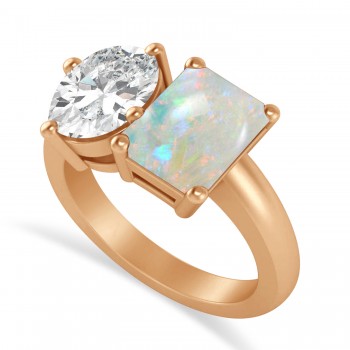 Emerald/Oval Diamond & Opal Toi et Moi Ring 18k Rose Gold (5.50ct)
