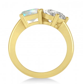 Emerald/Oval Diamond & Opal Toi et Moi Ring 18k Yellow Gold (5.50ct)