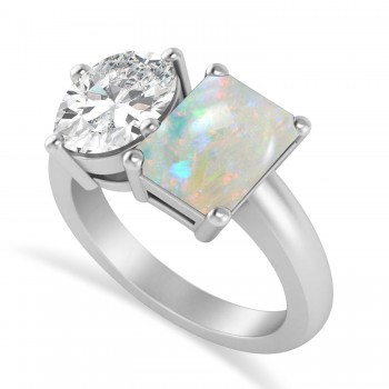 Emerald/Oval Diamond & Opal Toi et Moi Ring Platinum (5.50ct)