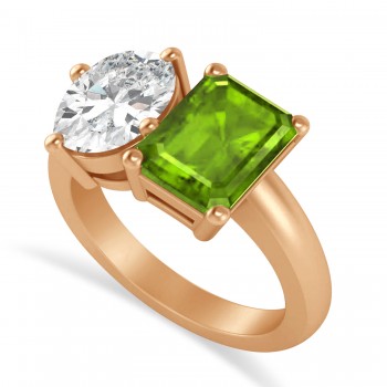 Emerald/Oval Diamond & Peridot Toi et Moi Ring 18k Rose Gold (5.50ct)