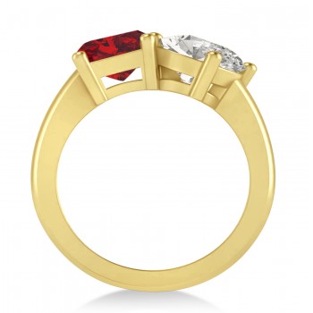 Emerald/Oval Diamond & Ruby Toi et Moi Ring 18k Yellow Gold (5.50ct)