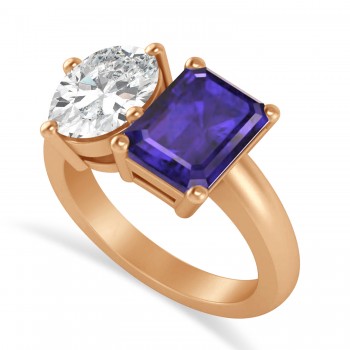 Emerald/Oval Diamond & Tanzanite Toi et Moi Ring 14k Rose Gold (5.50ct)