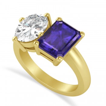 Emerald/Oval Diamond & Tanzanite Toi et Moi Ring 14k Yellow Gold (5.50ct)