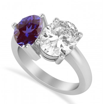 Pear/Oval Diamond & Lab Alexandrite Toi et Moi Ring 14k White Gold (6.00ct)